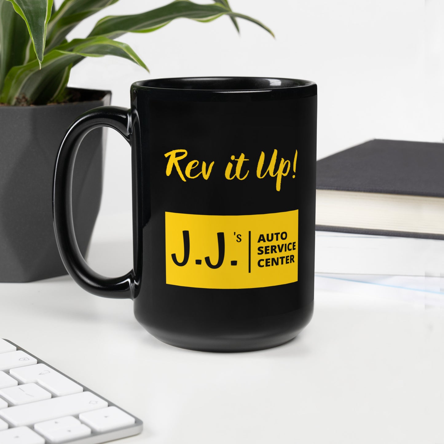 J.J.'s "Rev it Up!" Coffee Mug, Black